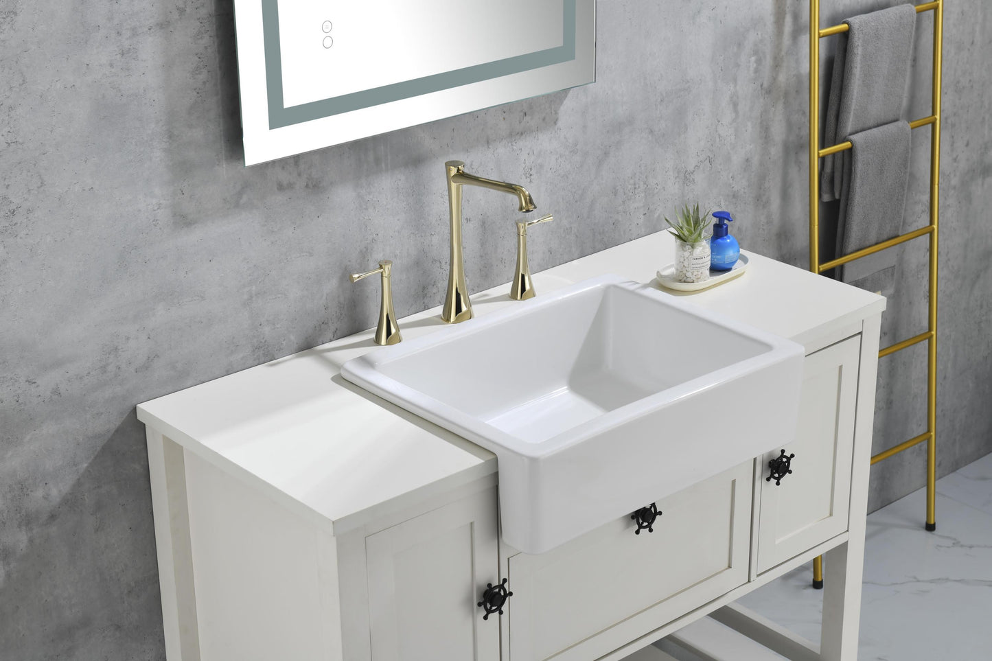 White Ceramic Farmhouse Kitchen Sink with Modern Design