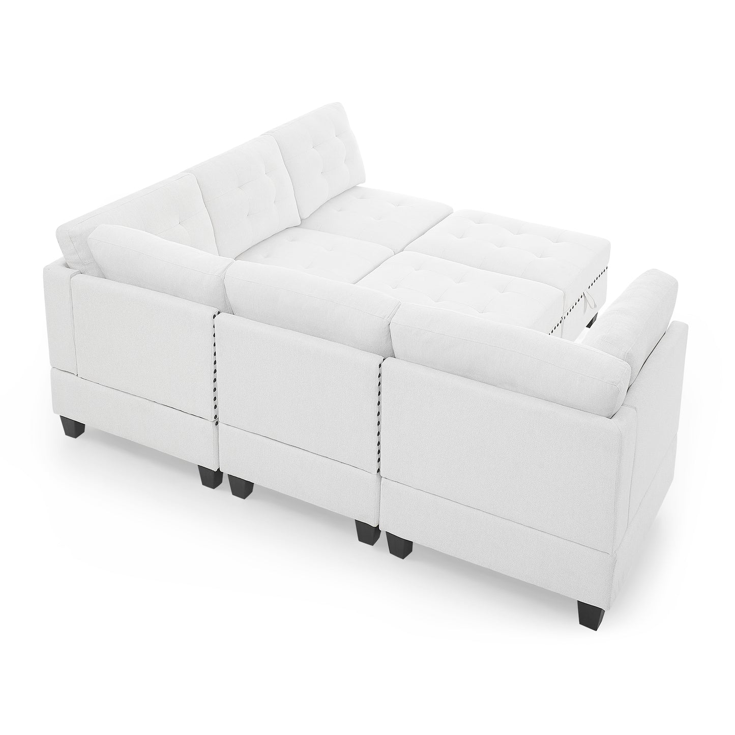 L-shaped Ivory Chenille DIY Modular Sectional Sofa