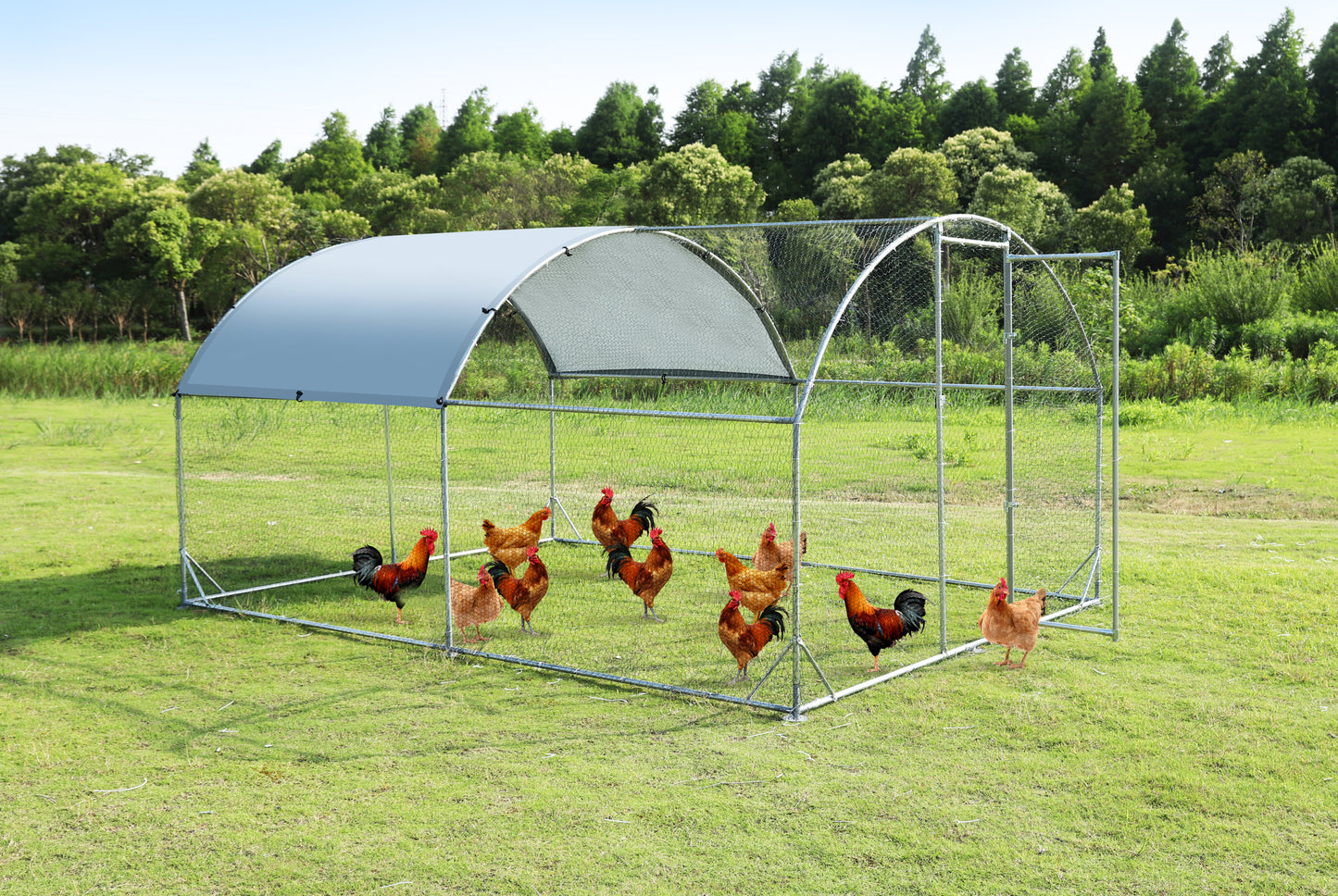 Large metal chicken coop upgrade three support steel wire impregnated plastic net cage, Oxford cloth silver plated waterproof UV protection, duck rabbit sheep bird outdoor house 9.2'W x 12.5'L x 6.5'H