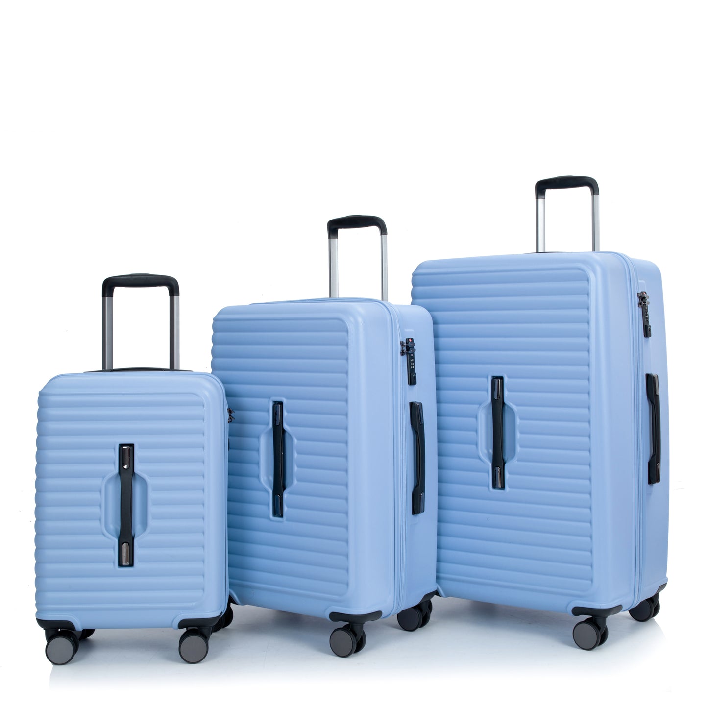 3 Piece Luggage Sets PC+ABS Lightweight Suitcase with Two Hooks, 360° Double Spinner Wheels, TSA Lock, (21/25/29) Light Blue