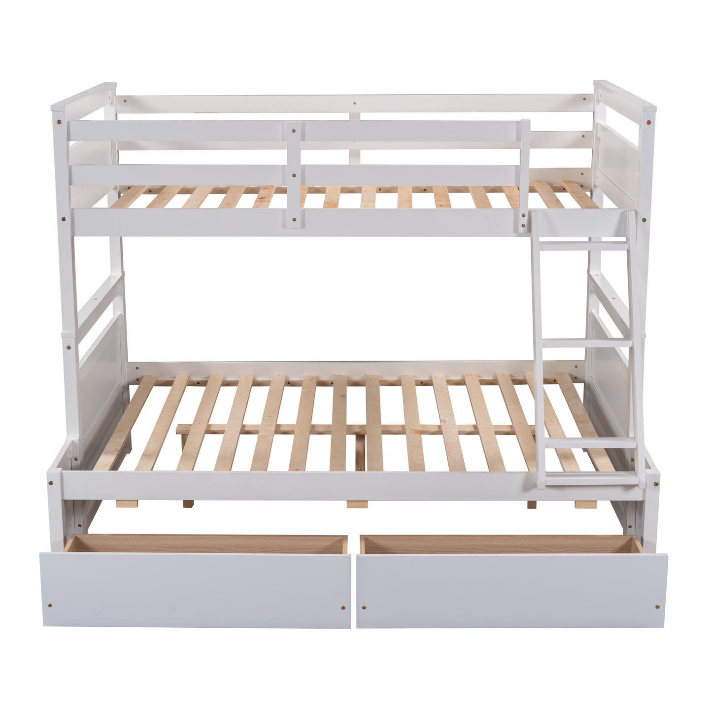 Twin Over Full Bunk Bed with Storage in White - Stylish Space-Saving Solution