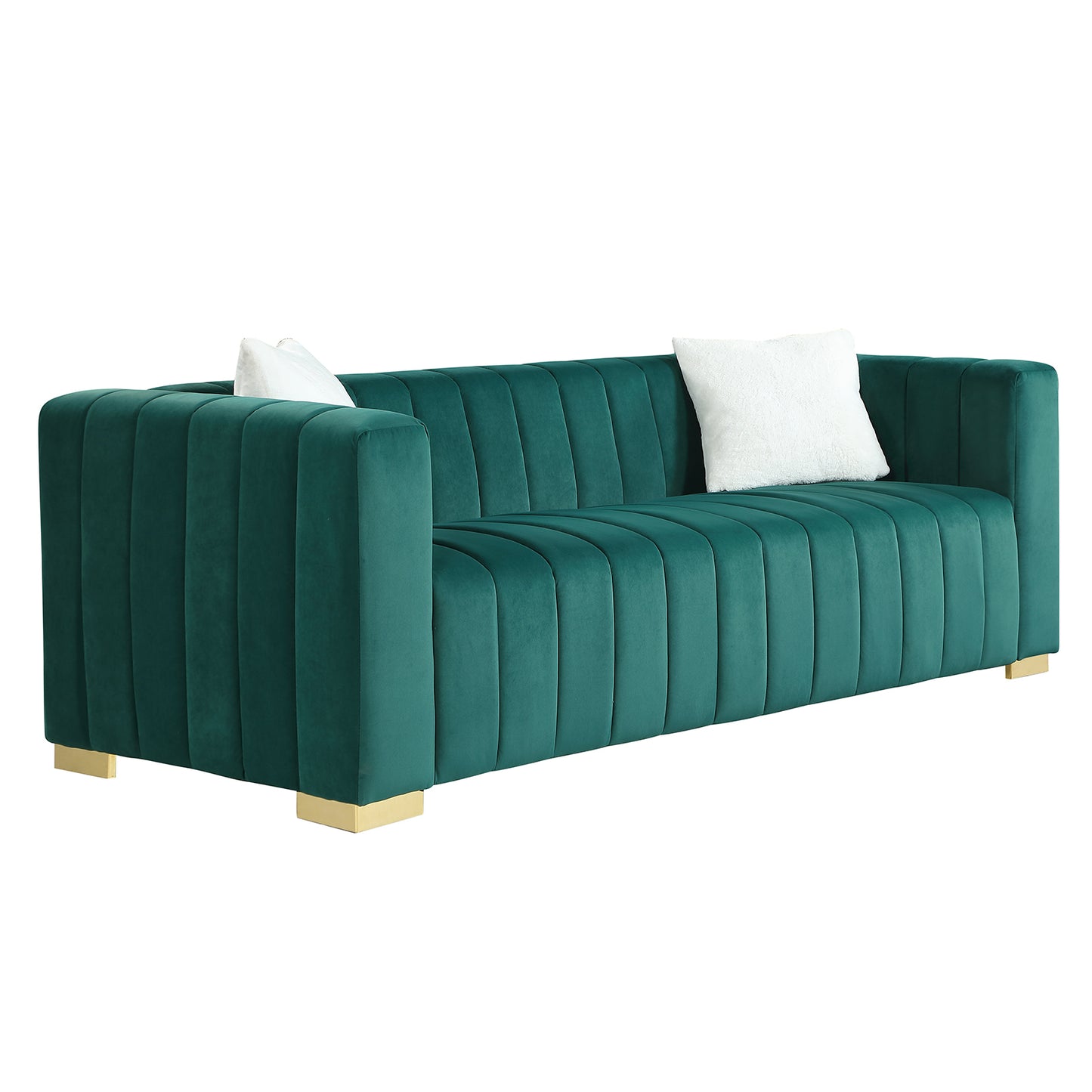 Chesterfield Inspired Dark Green Velvet Sofa Set with 3 Seater and Loveseat