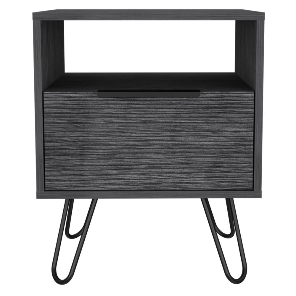 Augusta Nightstand, Single Door Cabinet, Hairpin Legs -Smokey Oak