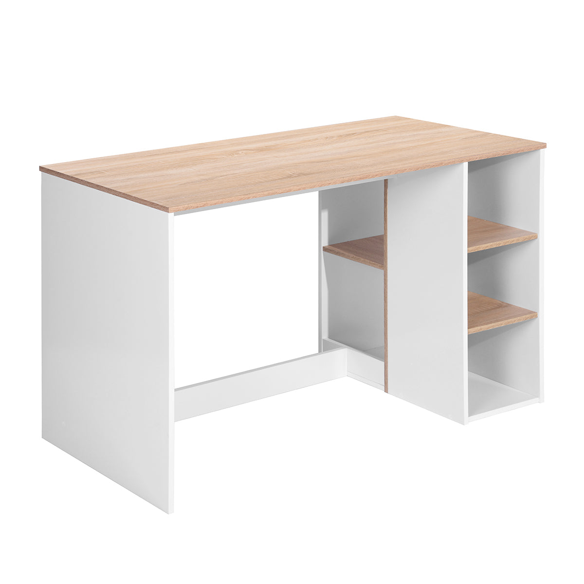 Modern Oak White Computer Desk with 5 Storage Shelves for Small Spaces