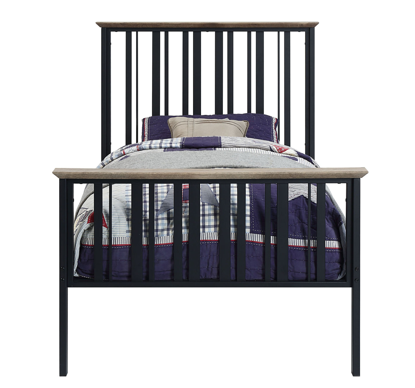 Zudora Twin Bed , Antique Oak & Black Finish BD01747T