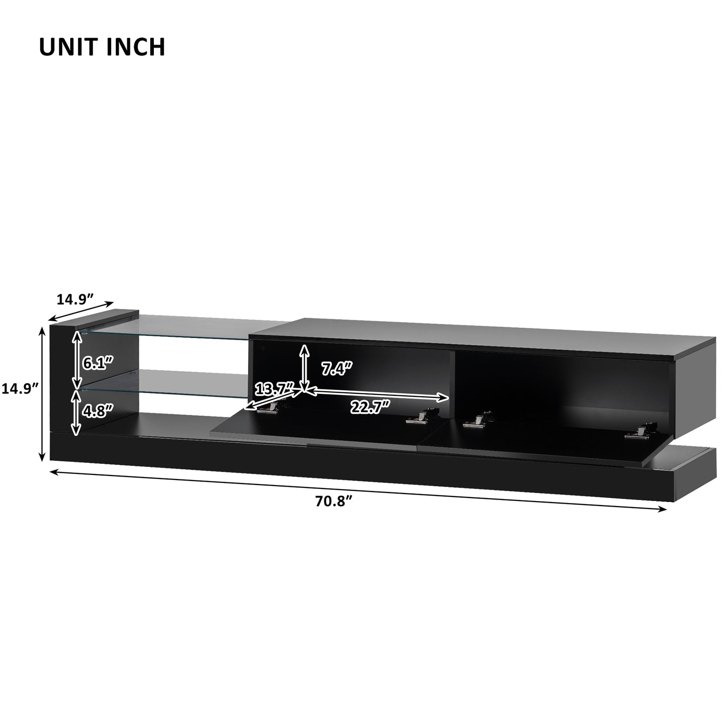 Sleek Black TV Stand with Multi-Colored RGB LED Lighting and Spacious Storage