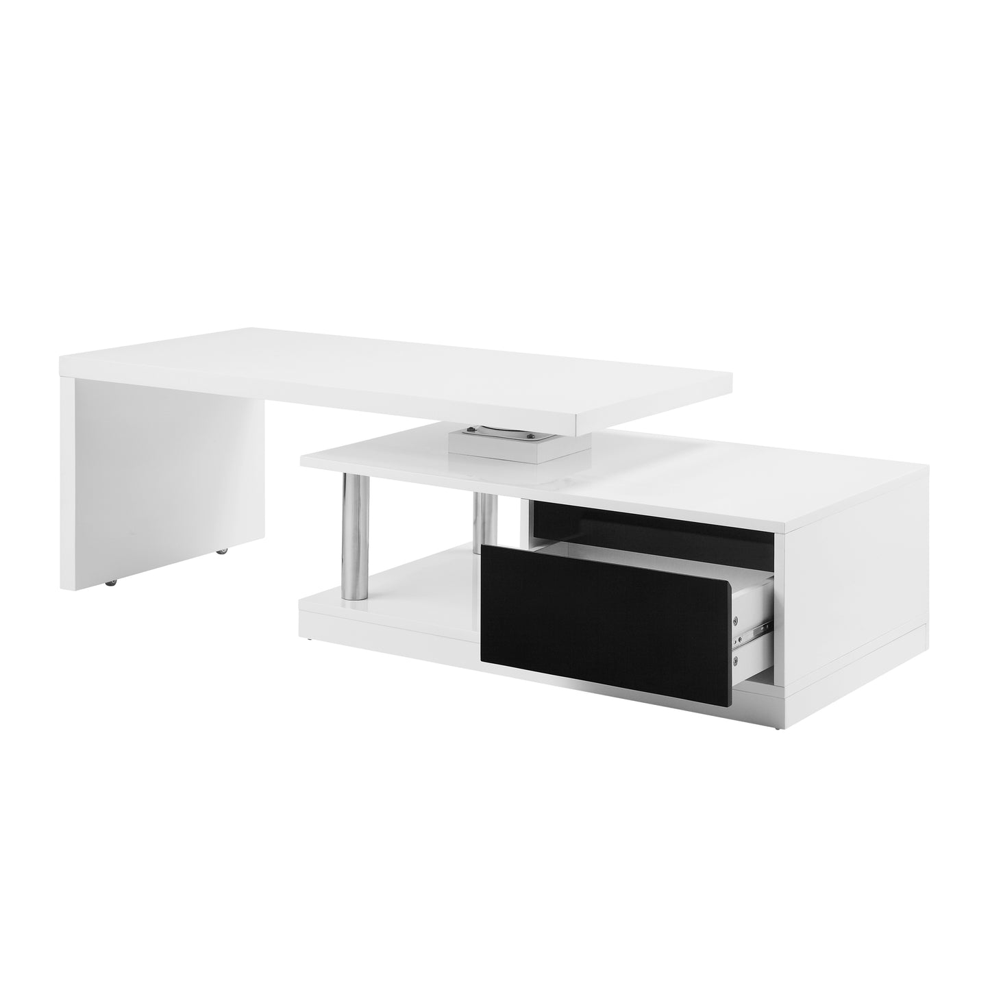 Buck II Coffee Table with Rotating Top in White and Black High Gloss Finish LV00997