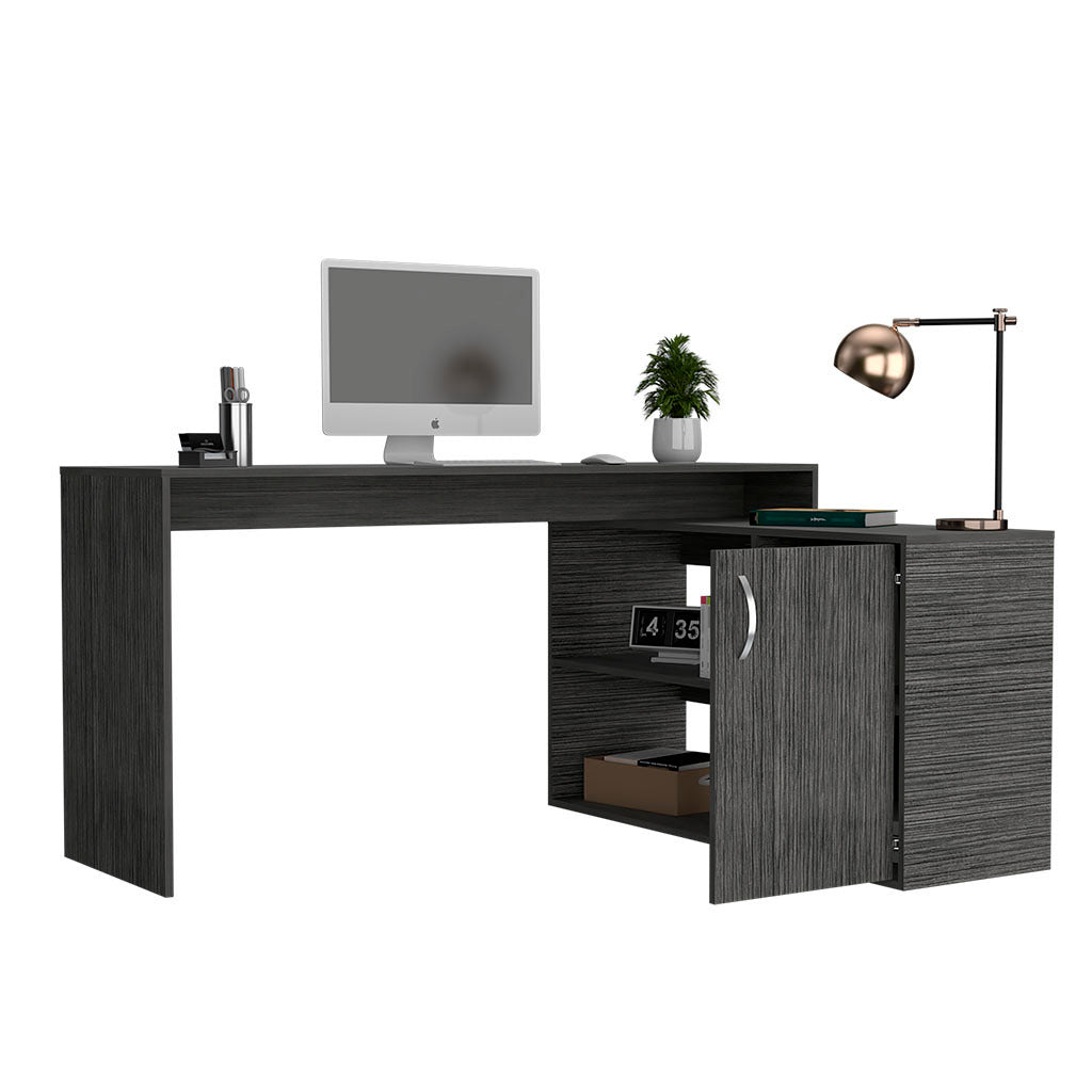 Sleek L-Shaped Desk with Ample Storage in Smokey Oak Color