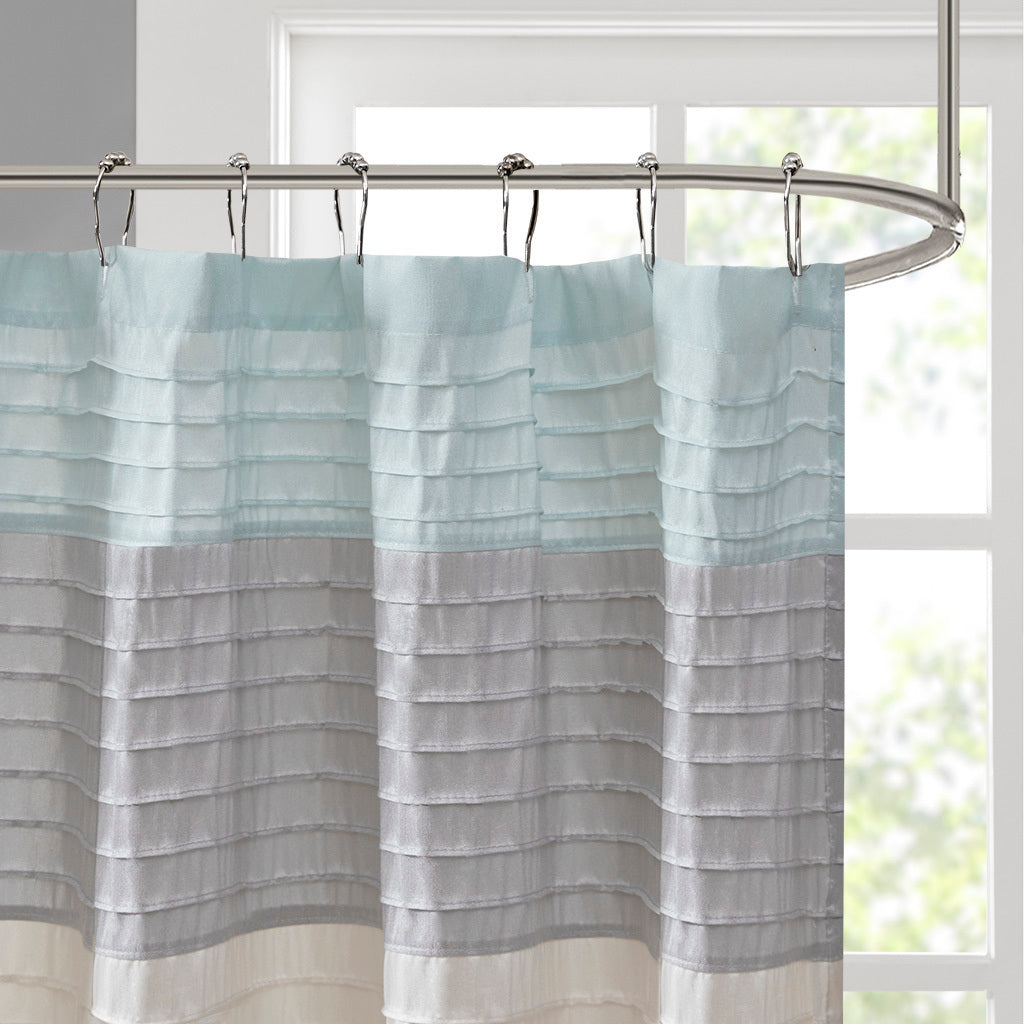 Aqua Dupioni Faux Silk Shower Curtain