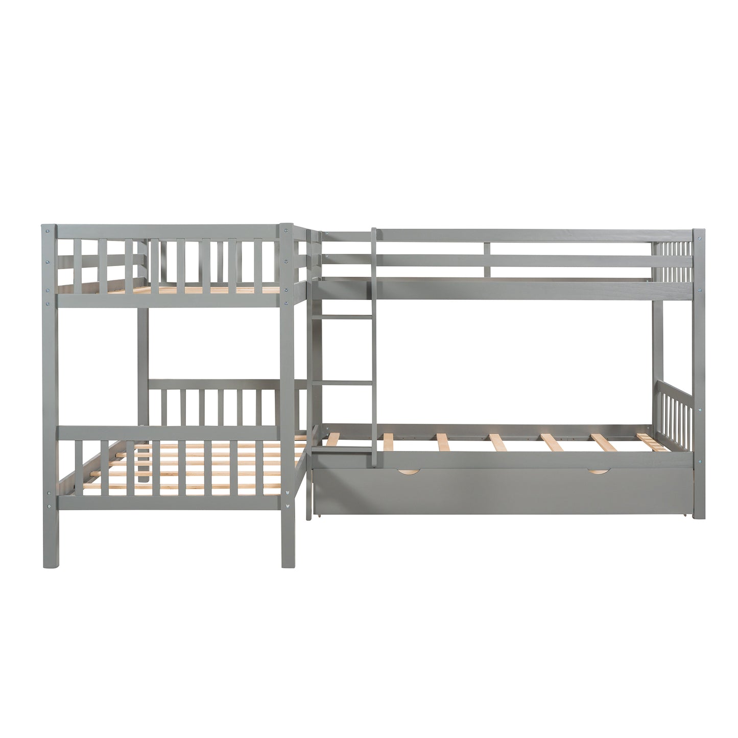 Gray Twin L-Shaped Bunk Bed with Storage Drawers for Space Optimization