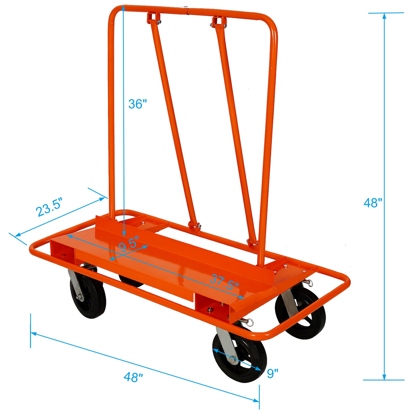 Heavy Duty Drywall Sheet Cart & Panel Dolly 2400lbs load capacity,panel service cart ,8" Black
Mold-On Rubber Wheels