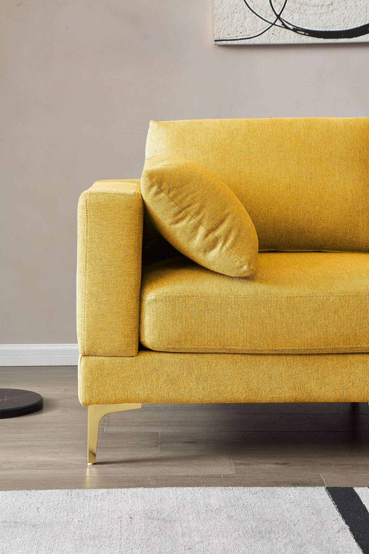 ADF Living Room Furniture Modern Leisure L Shape Couch Yellow Fabric