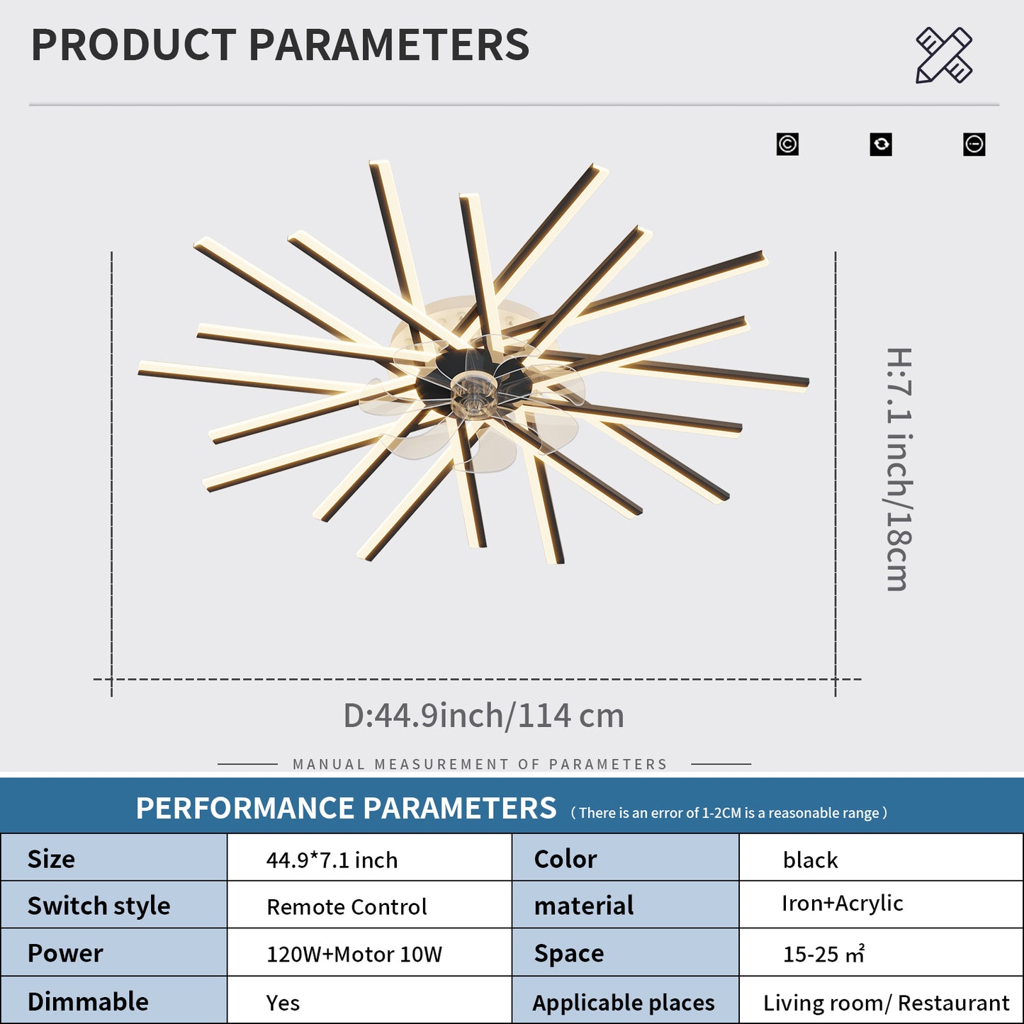 Dimmable LED Ceiling Fan with Reversible Inverter Silent DC Motor