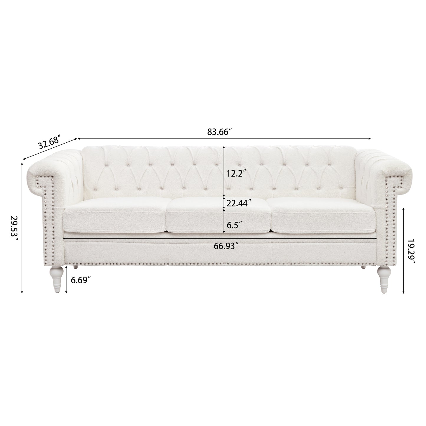 Traditional Bubble Nails Square Arm Sofa with Removable Cushions