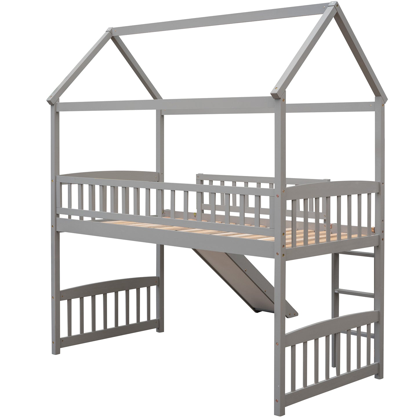 Twin Loft Bed with Slide, House Bed with Slide,White( :LT000212AAE)