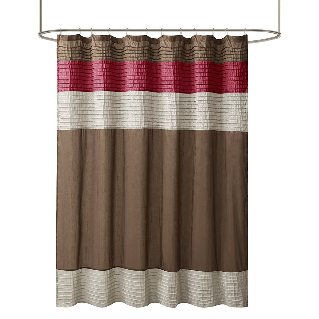 Elegant Crimson Faux Silk Shower Curtain with Pintuck Accents