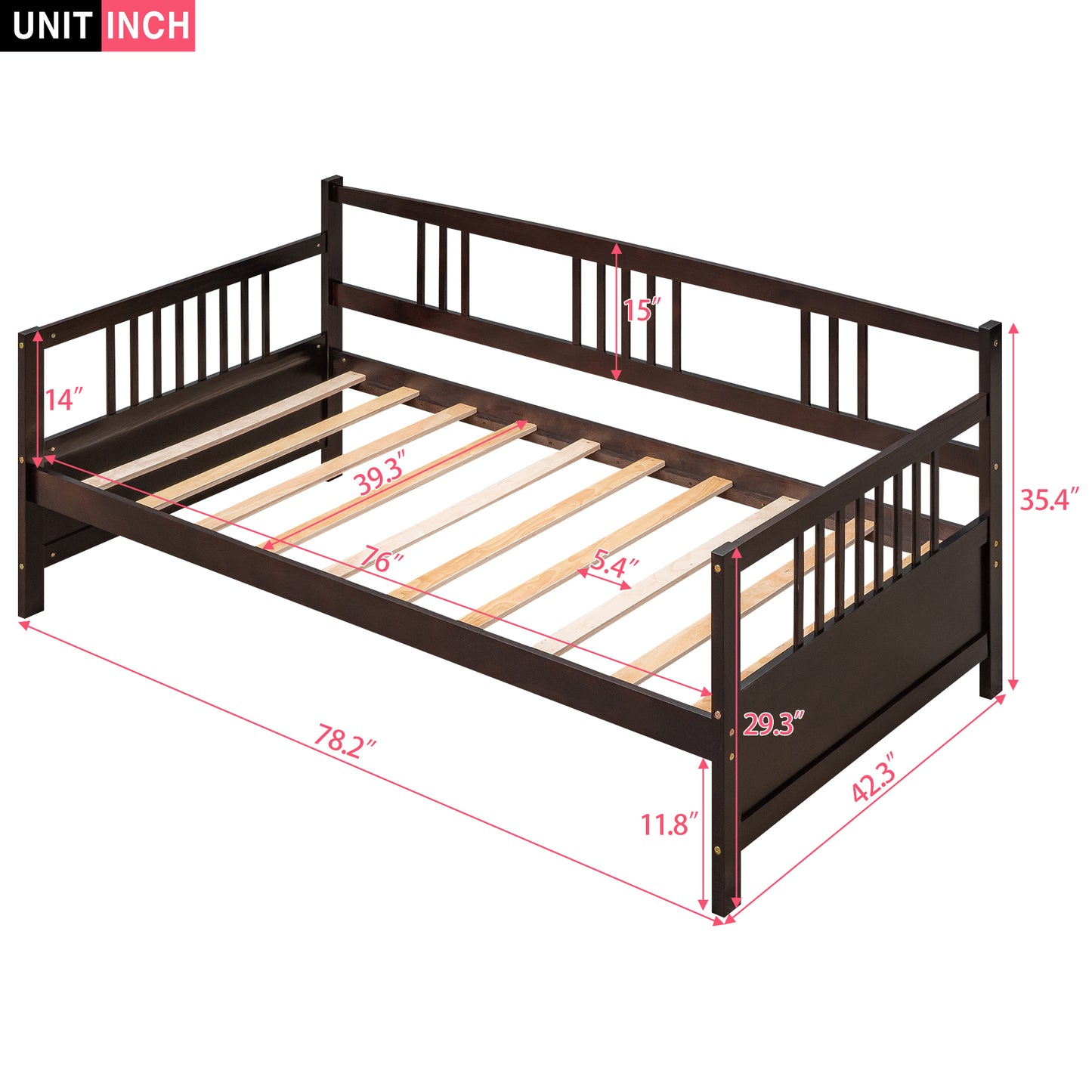 Modern Solid Wood Daybed, Multifunctional, Twin Size, Espresso (Previous SKU: WF191899AAP)