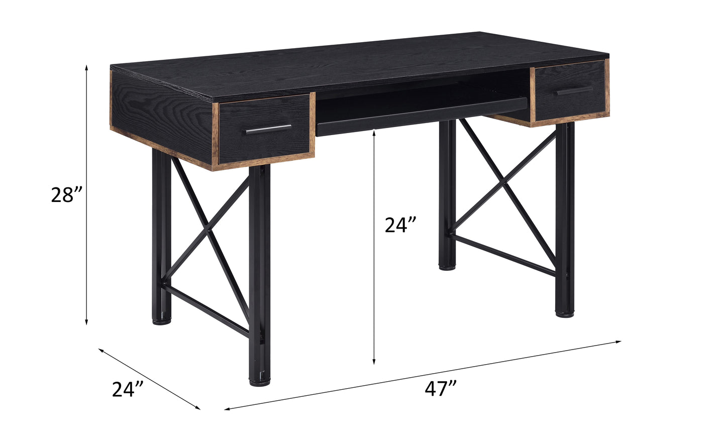 Black Finish Industrial Style Computer Desk with Storage Drawers