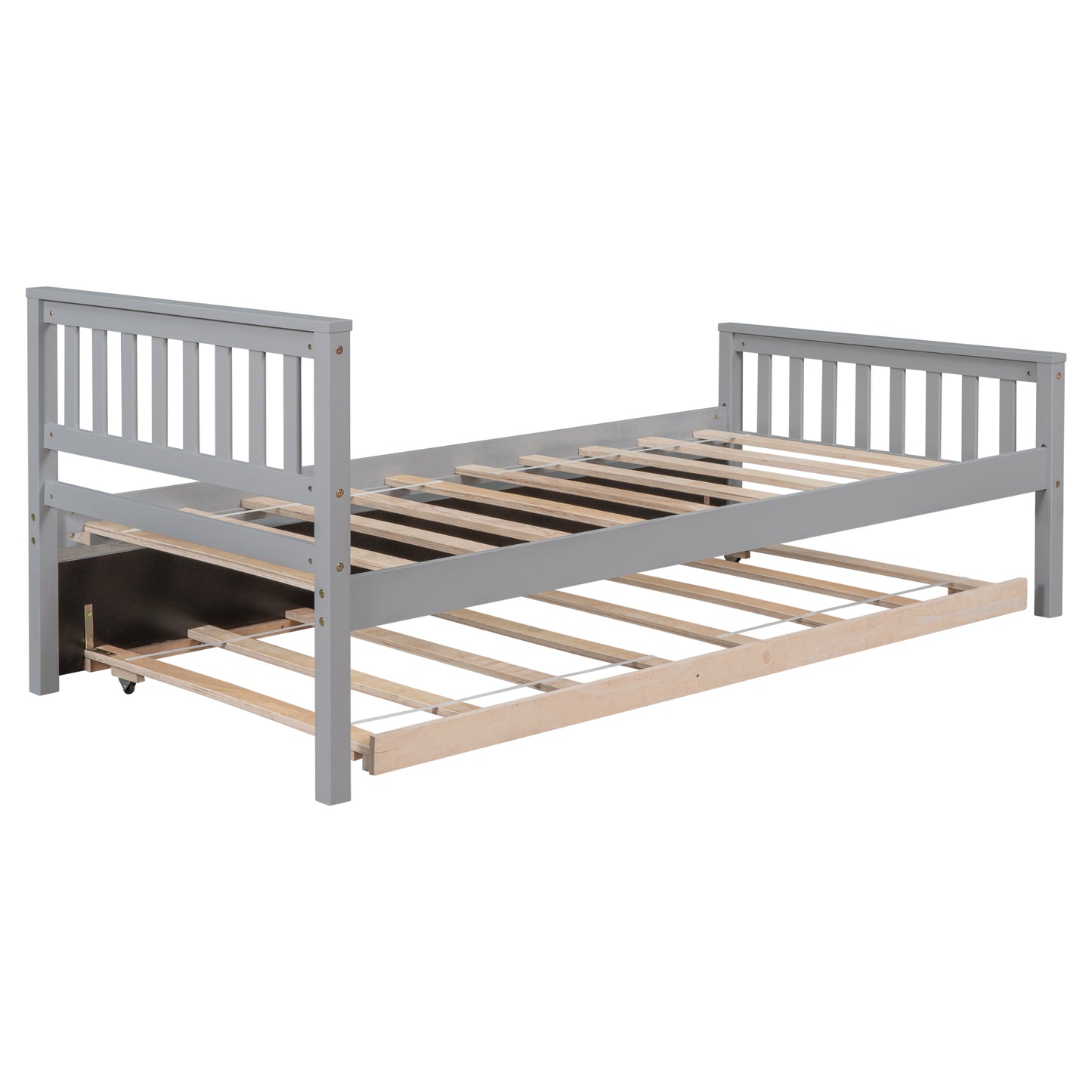 Twin Bed with Trundle, Platform Bed Frame with Headboard and Footboard, for Bedroom Small Living Space,No Box Spring Needed,Grey