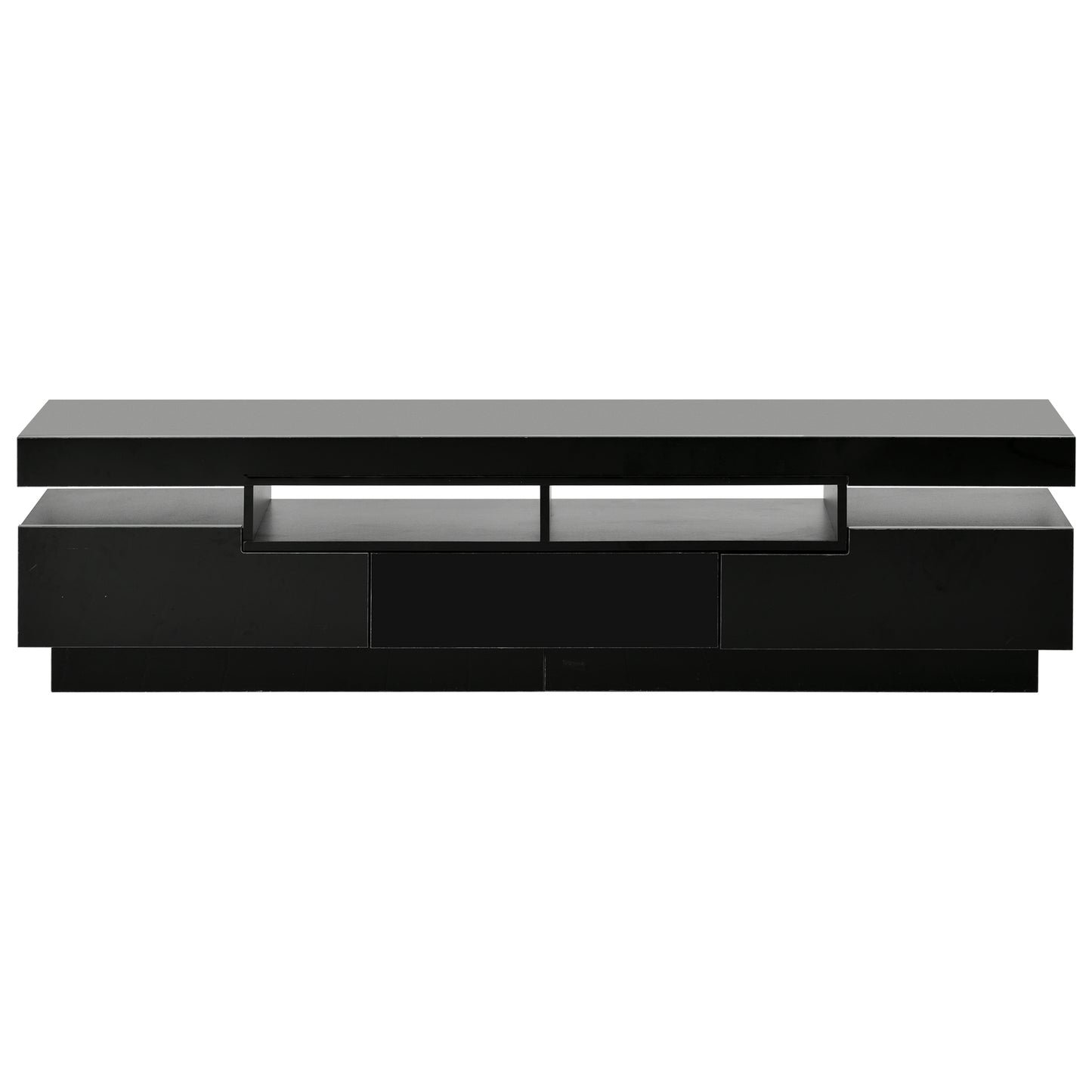 Sleek Black TV Stand with LED Lighting and Multi-Storage Options for 75 Inch TV