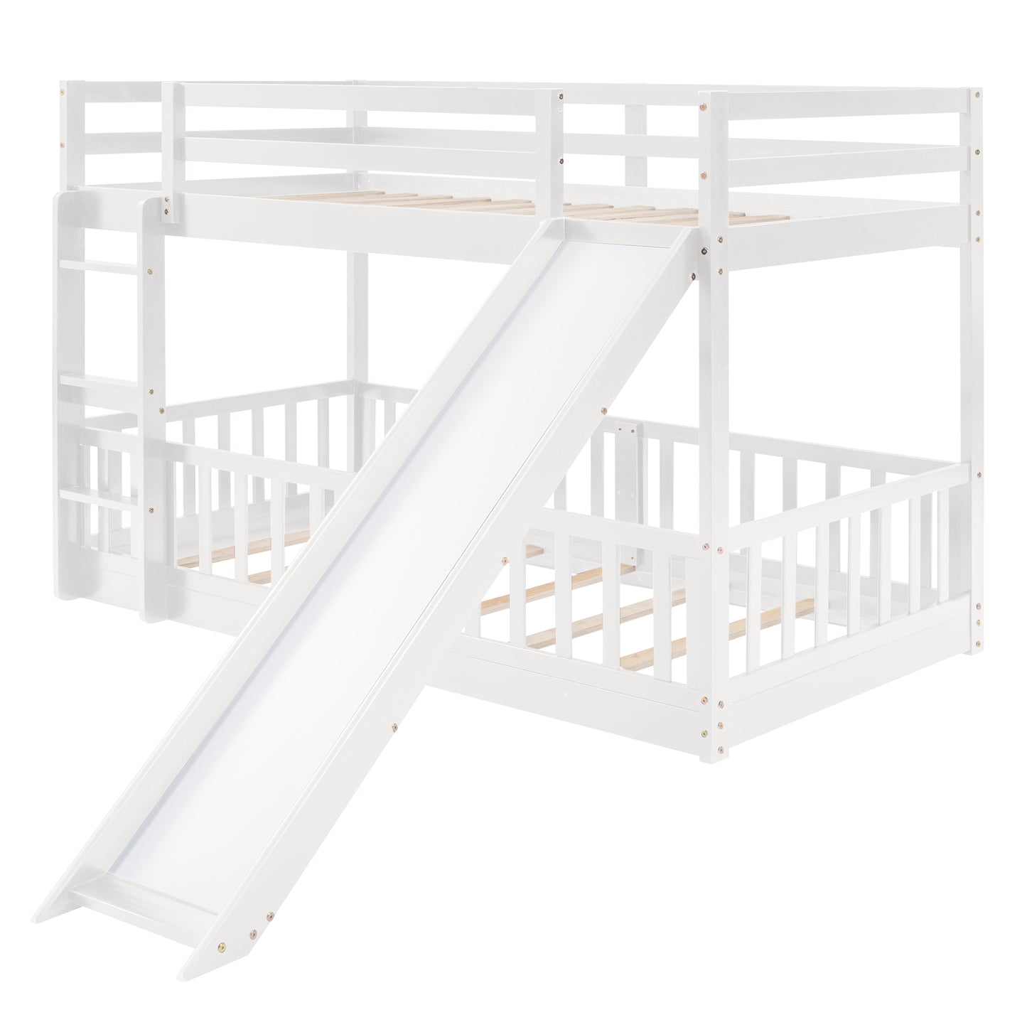 White Twin Bunk Bed with Slide, Ladder, and Space-Saving Design