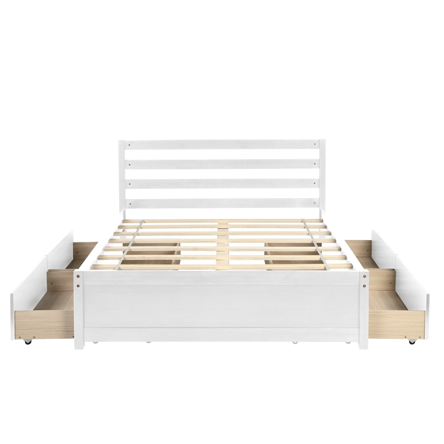 Full Size Wood Platform Bed Frame with 4 Storage Drawers and Headboard of White Color for All Ages