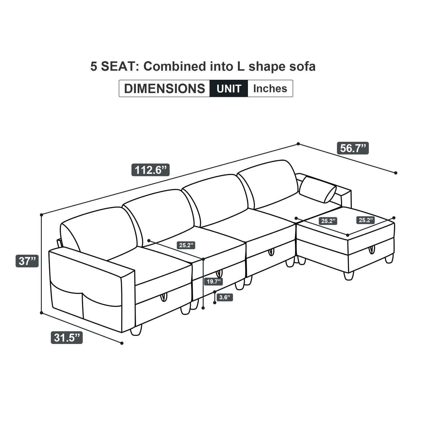 Luxurious Navy Blue Corduroy Velvet Modular Sectional Sofa With Storage Seats