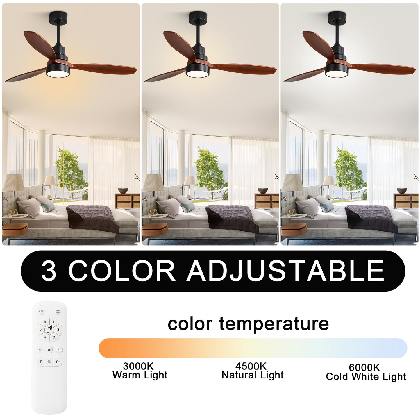 52 Modern Wooden Ceiling Fan with Remote Control and Reversible Airflow