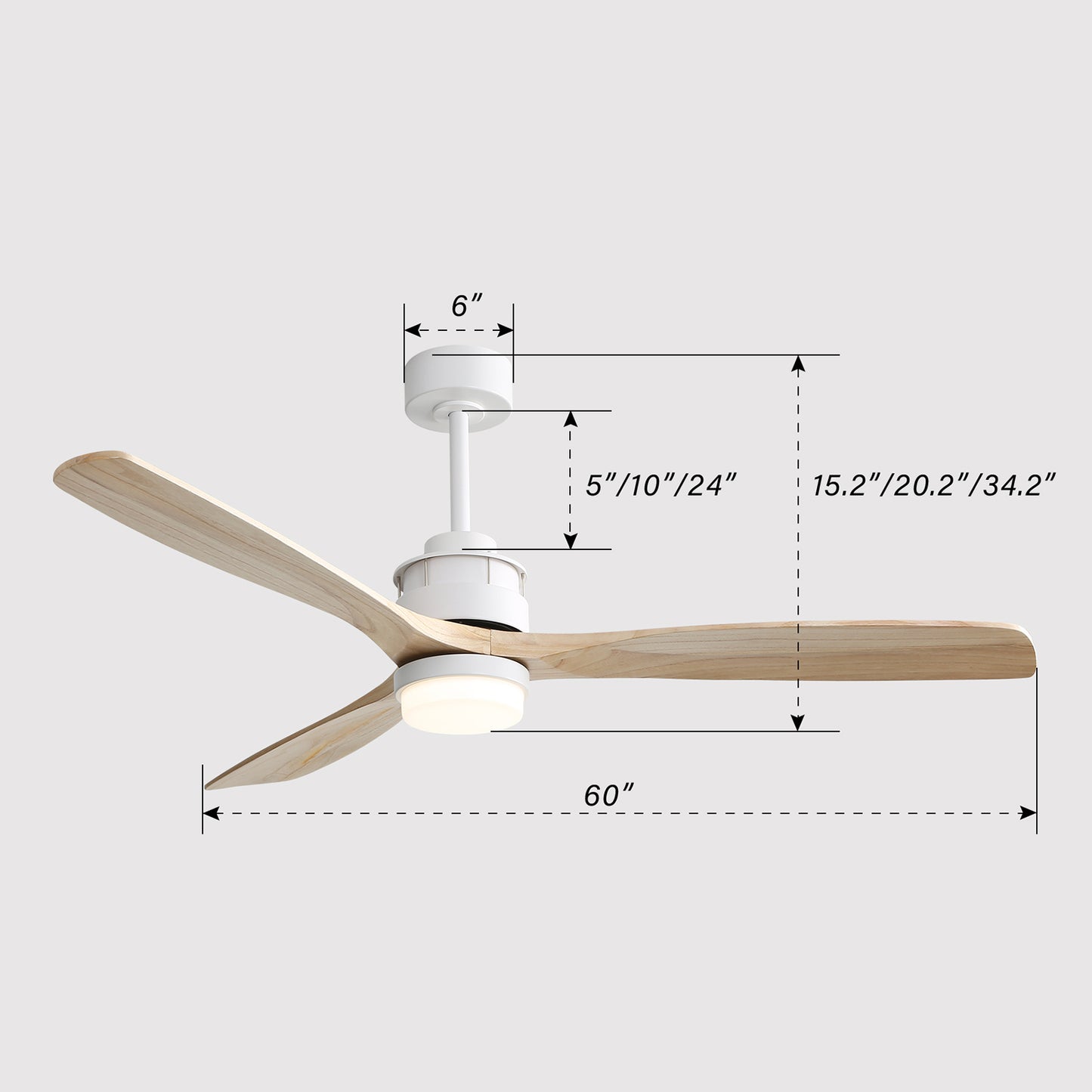 60 Inch Contemporary Ceiling Fan with Remote Control, 3 Mahogany Solid Wood Blades, Suitable for Indoor and Outdoor Use