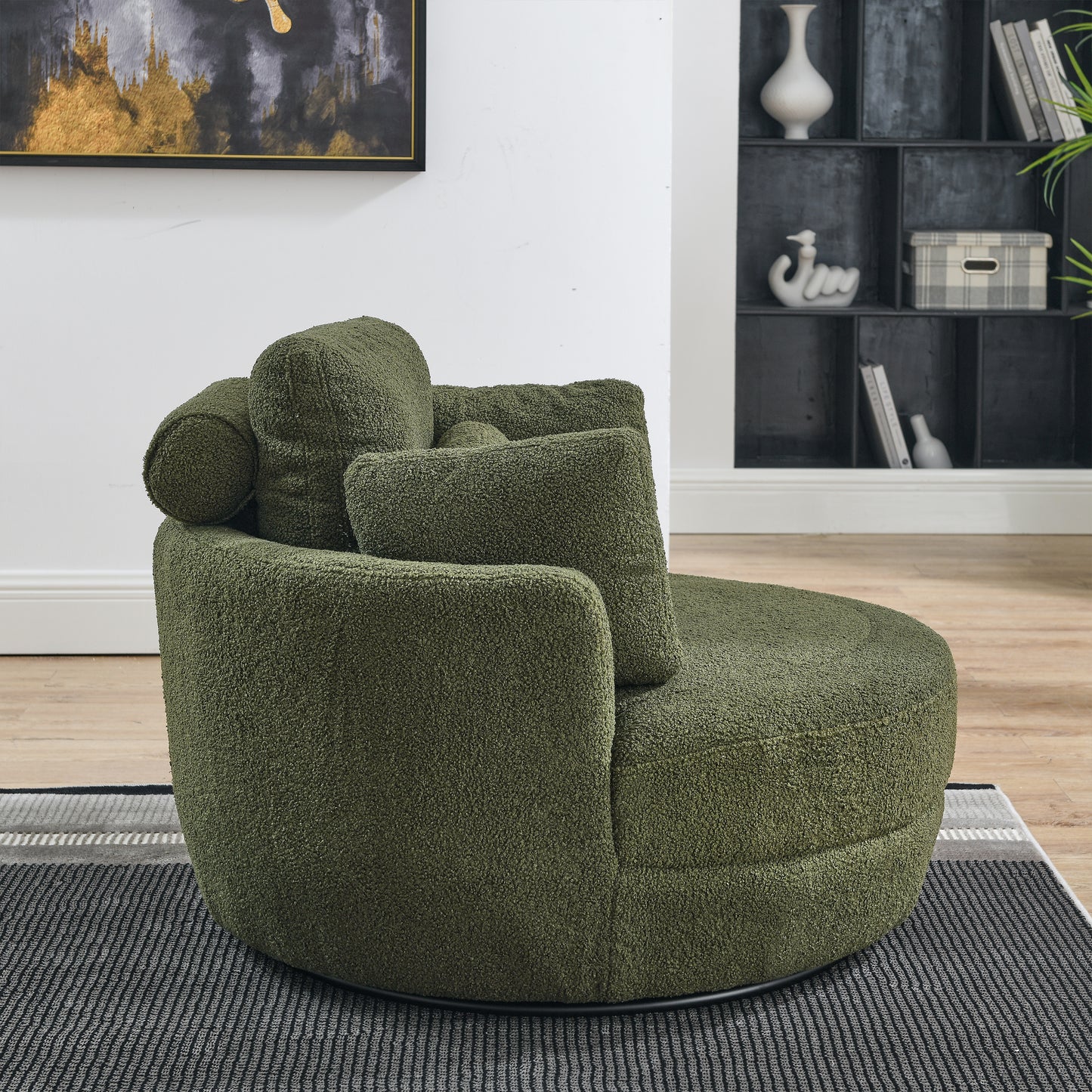 Oversized Swivel Chair with Ottoman and Pillows