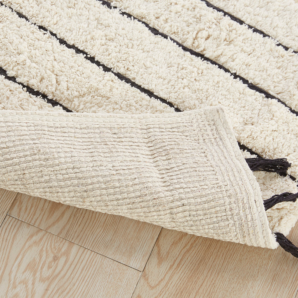 Striped Cotton Bath Mat with Tassel Detail