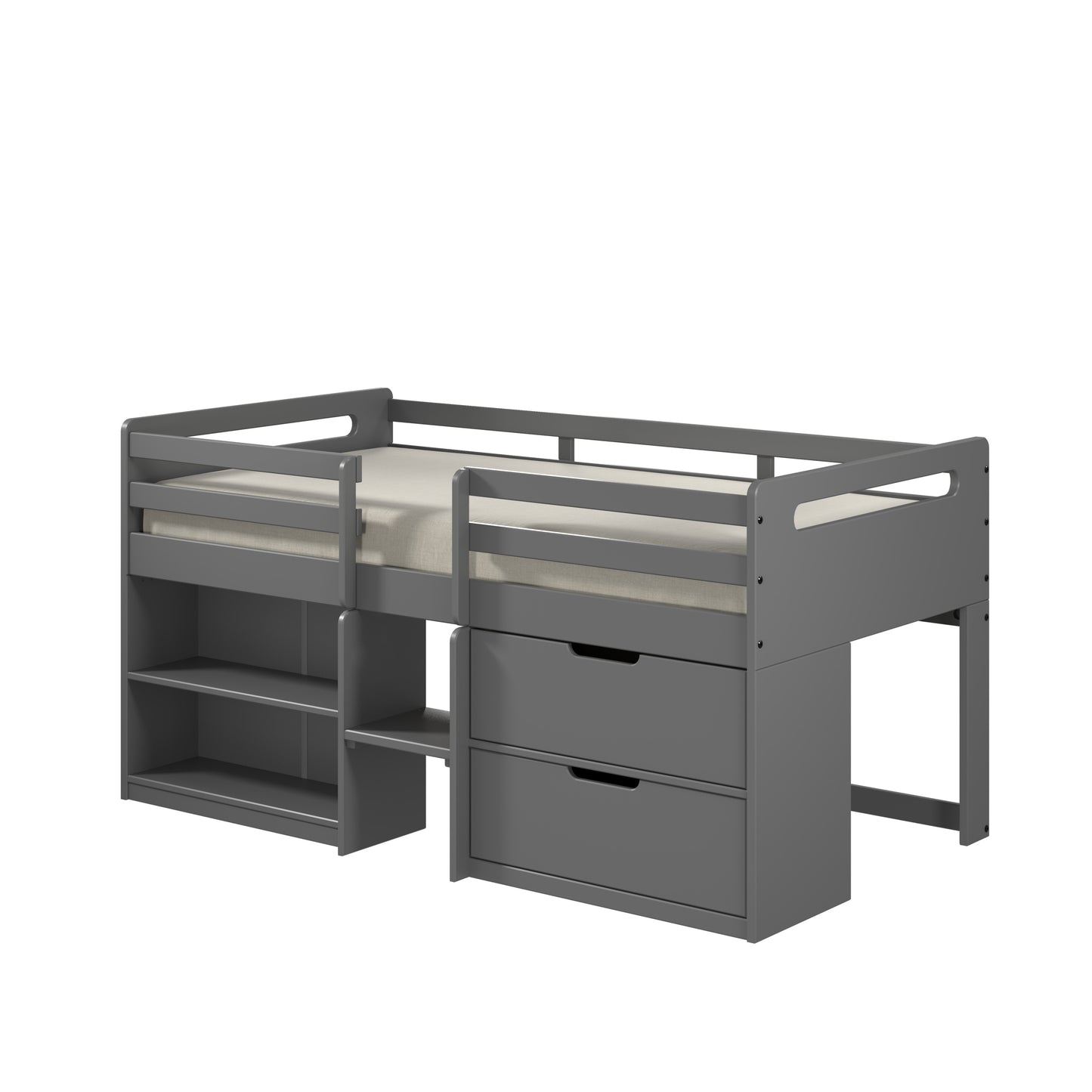 Fabiana Twin Loft Bed w/Storage, Gray Finish BD01375