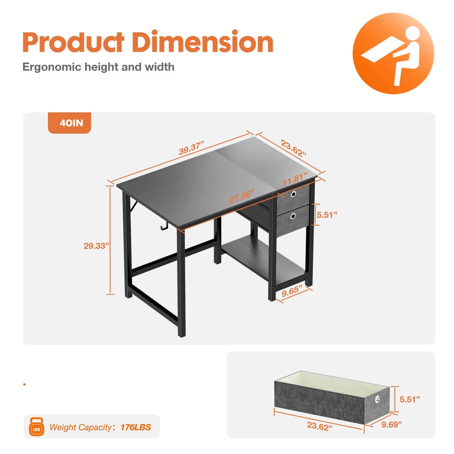 Modern Black Wood Home Office Desk with Spacious Storage