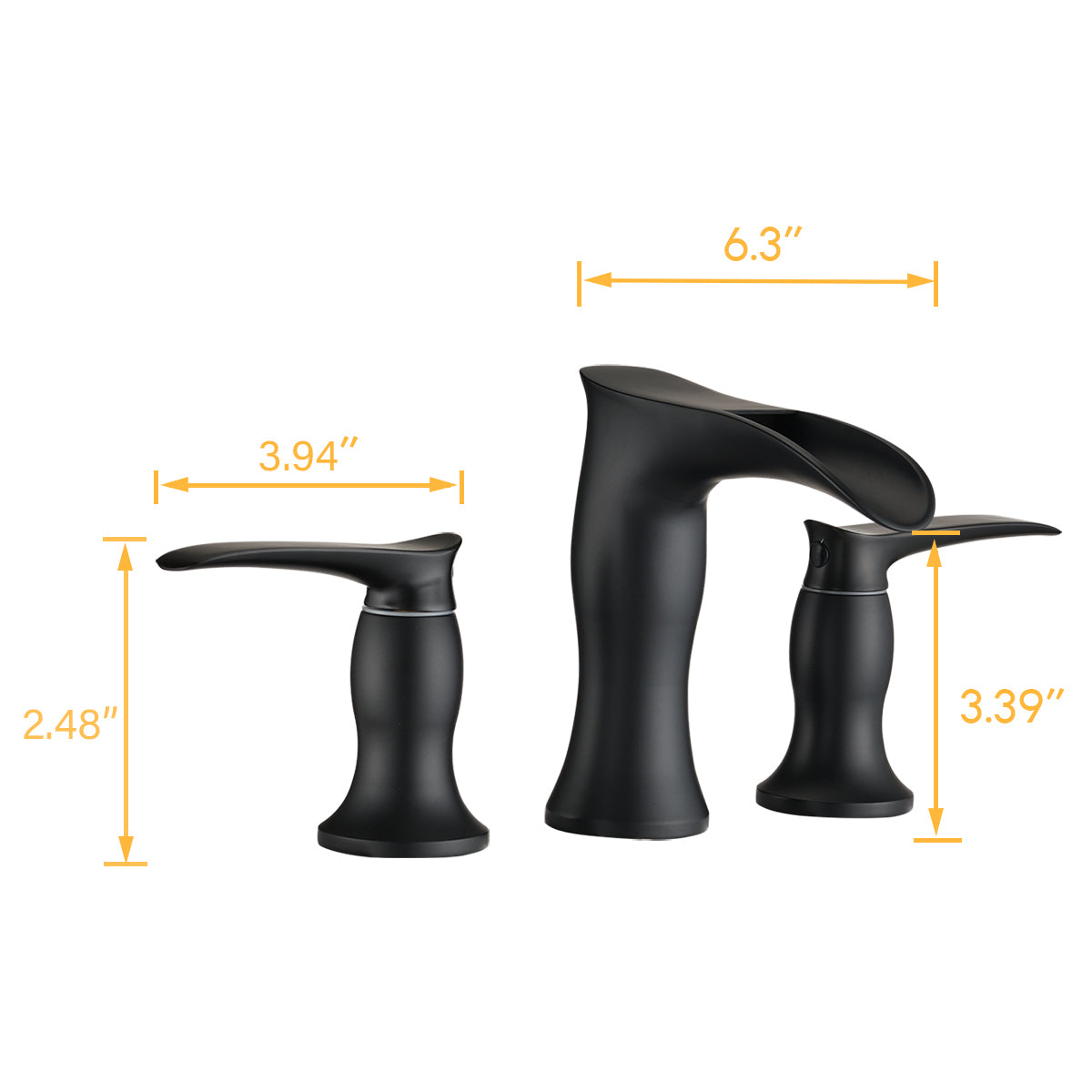 Matte Black 8 Inch Waterfall Brass Bathroom Sink Faucet Kit with Hoses