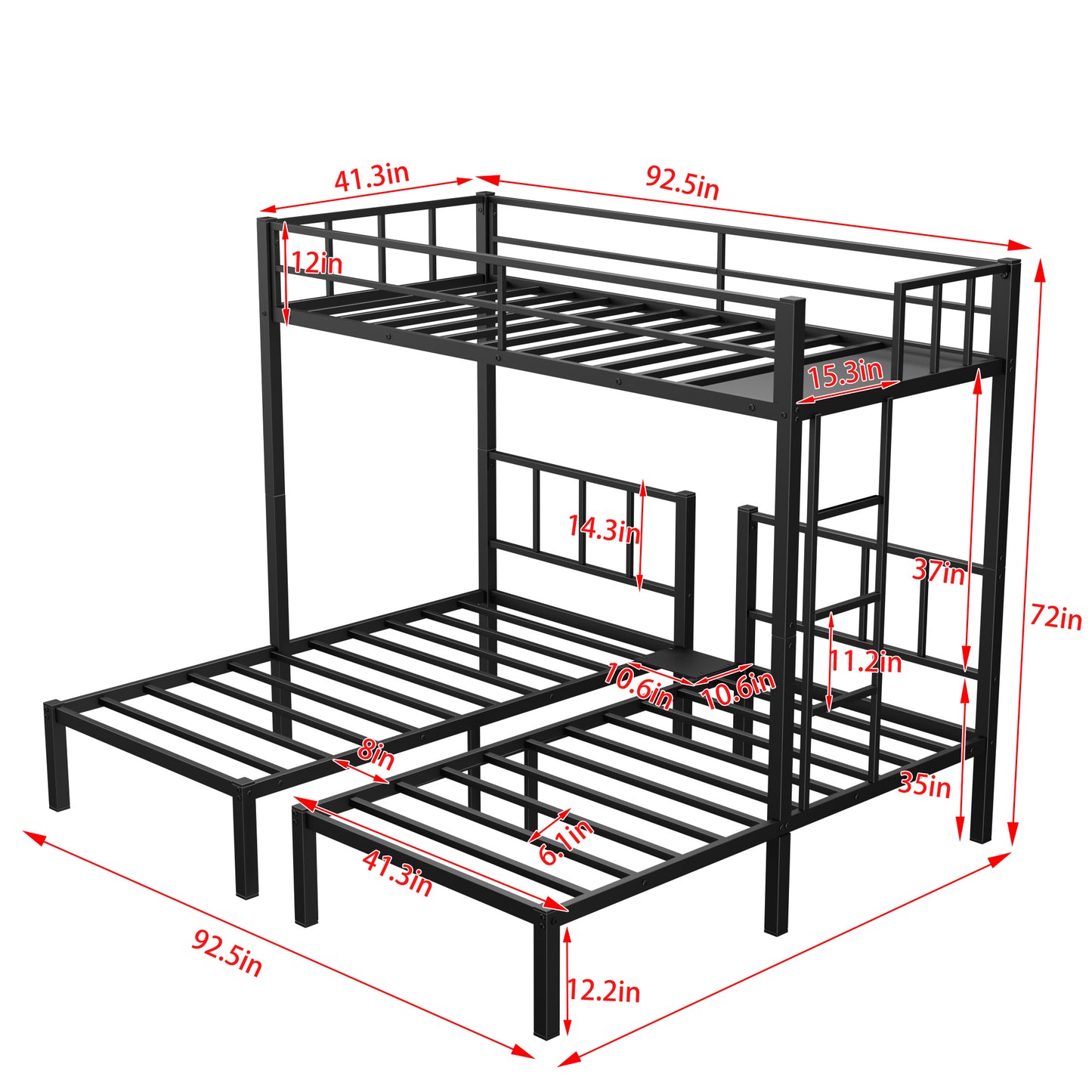 Convertible Metal Triple Bunk Bed with Flexible Sleeping Options