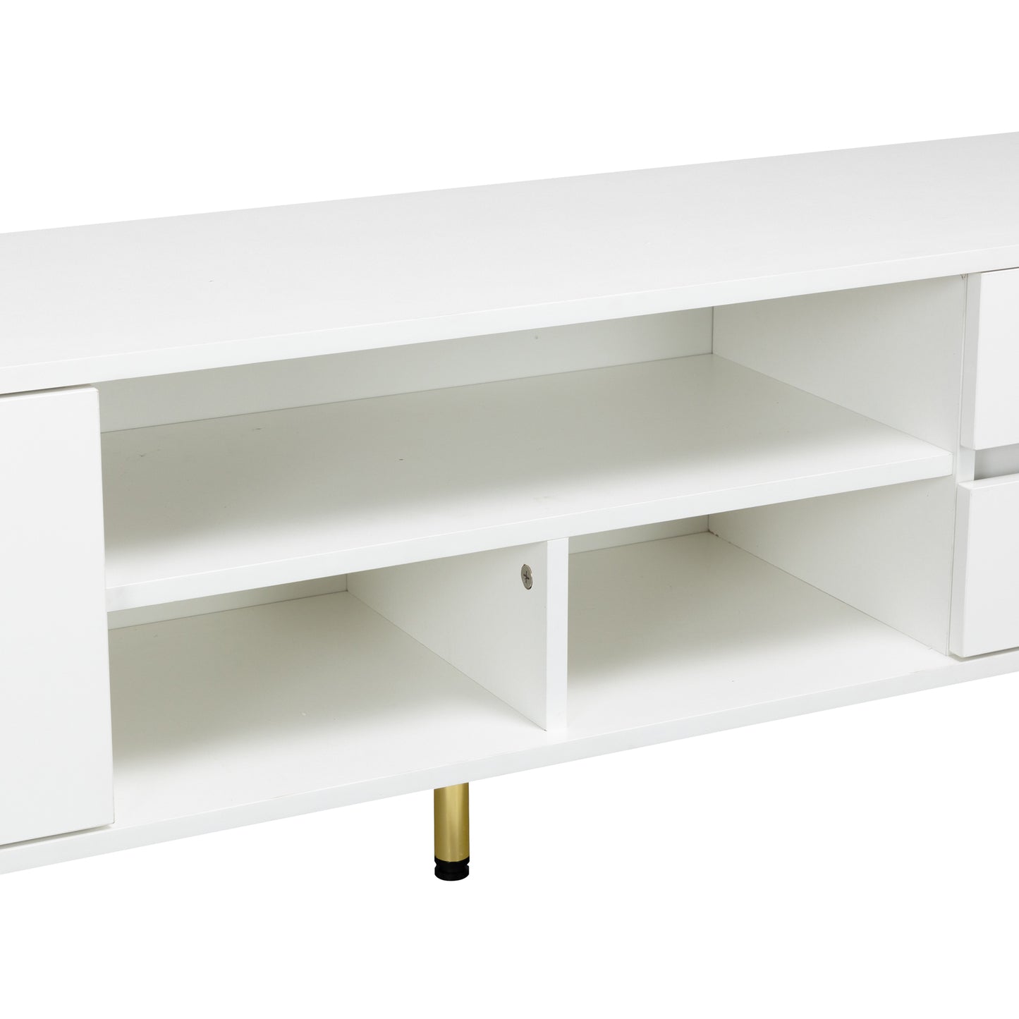 Modern White TV Console with LED Lights and Gold Metal Legs