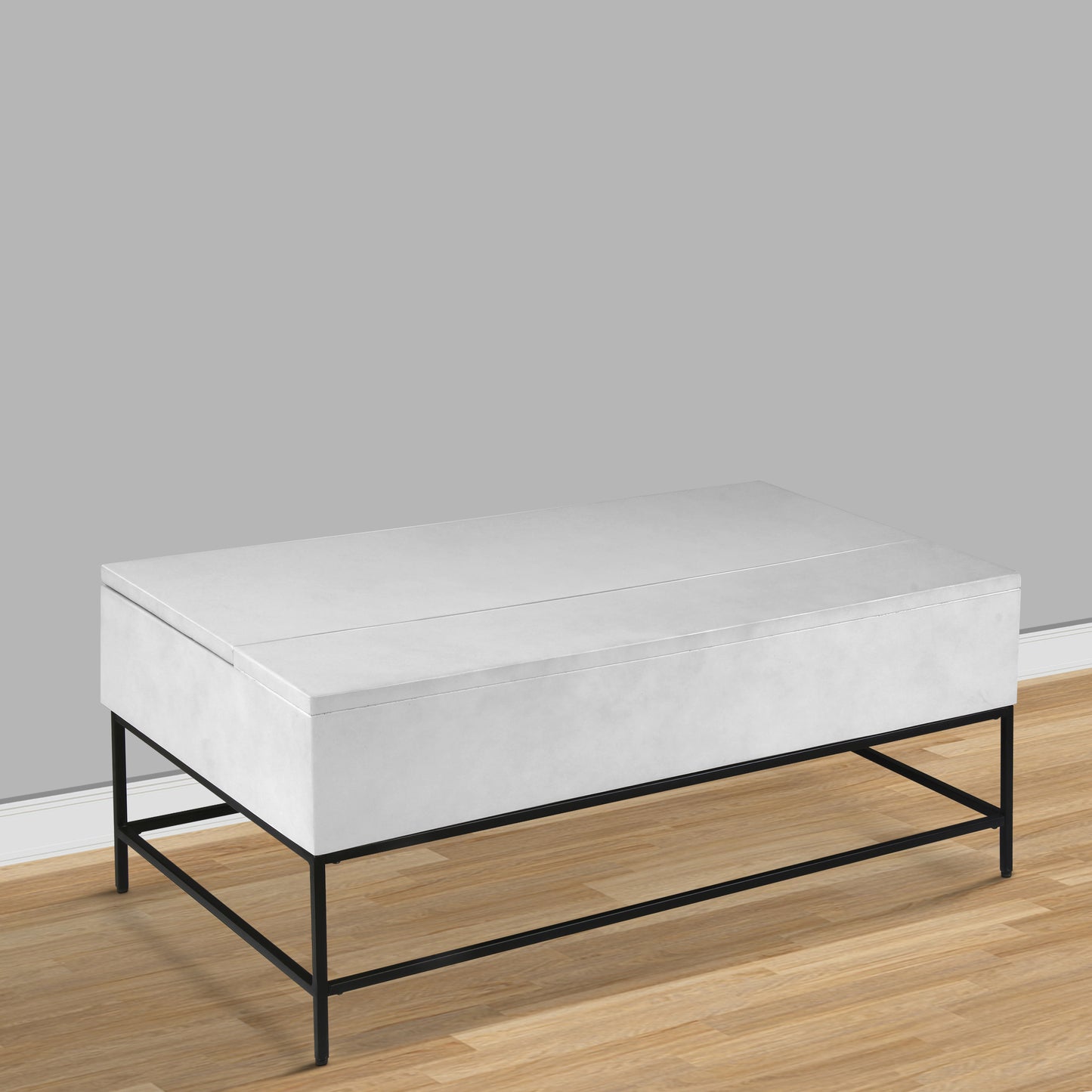 45-inch White and Black Lift-Top Coffee Table crafted from Mango Wood and Iron Frame