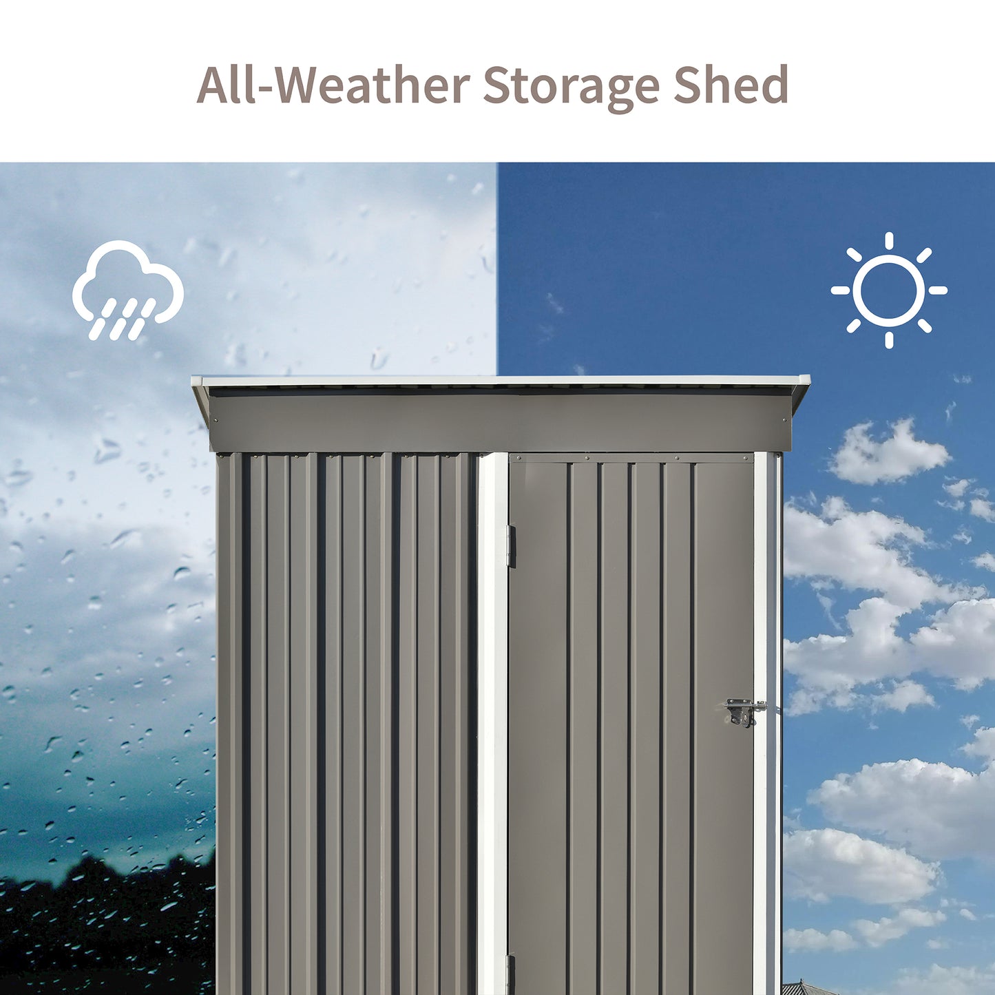 Patio 5ft Wx3ft. L Garden Shed, Metal Lean-to Storage Shed with Lockable Door, Tool Cabinet for Backyard, Lawn, Garden, Gray