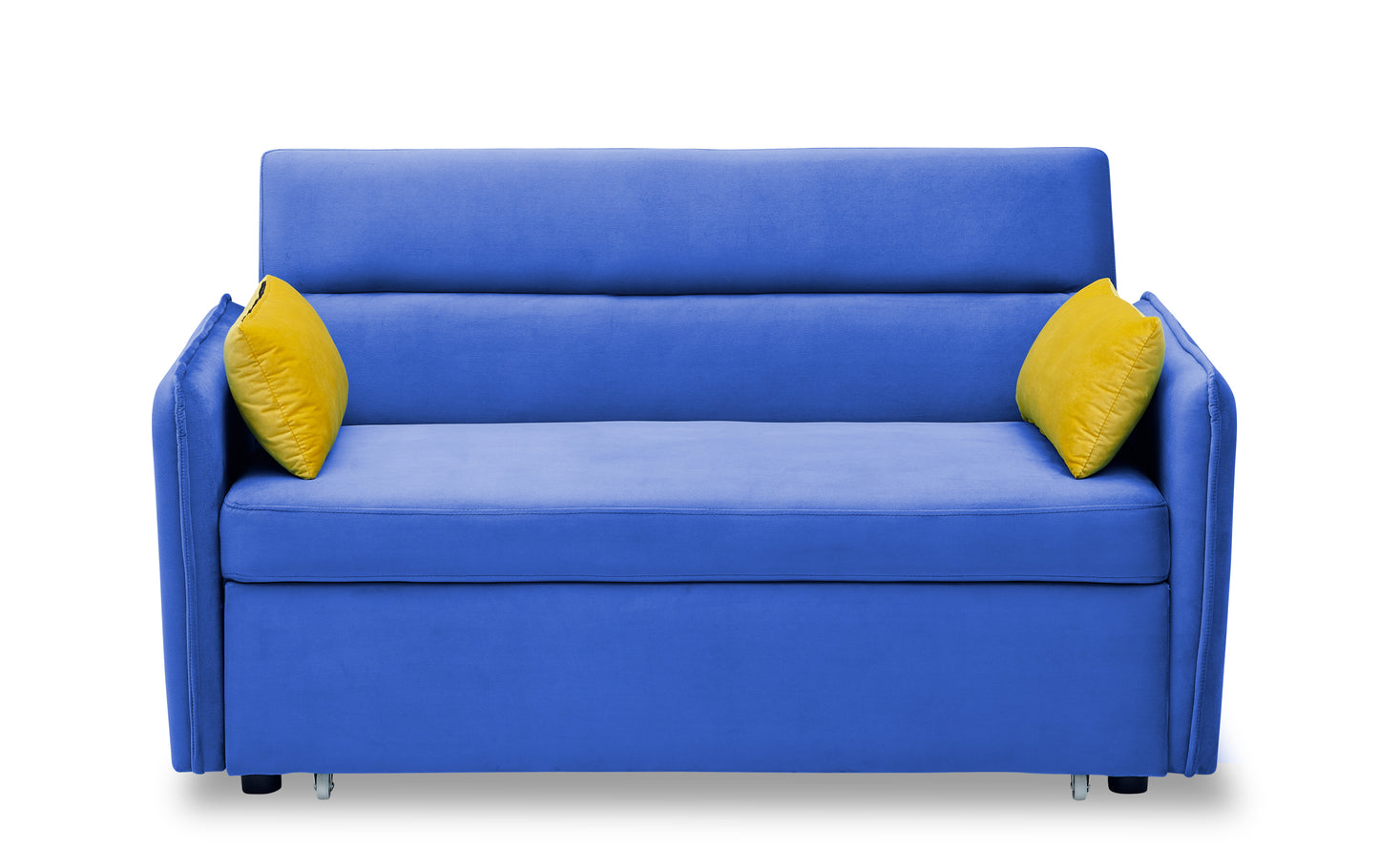 54 Blue Velvet Sofa with Pull Out Bed and Two Pillows - Perfect for Small Spaces