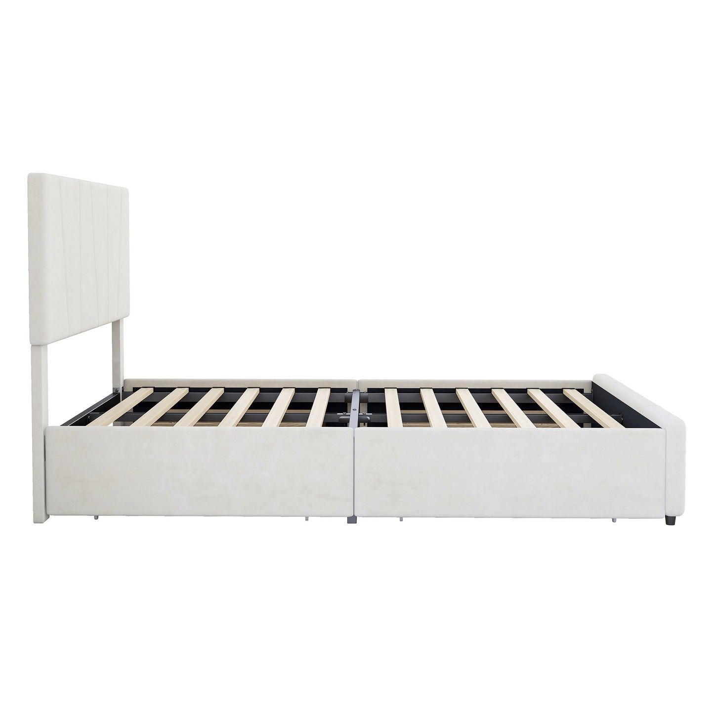 Full Size Upholstery Platform Bed with Four Drawers on Two Sides, Adjustable Headboard, Beige(: WF291773AAA)