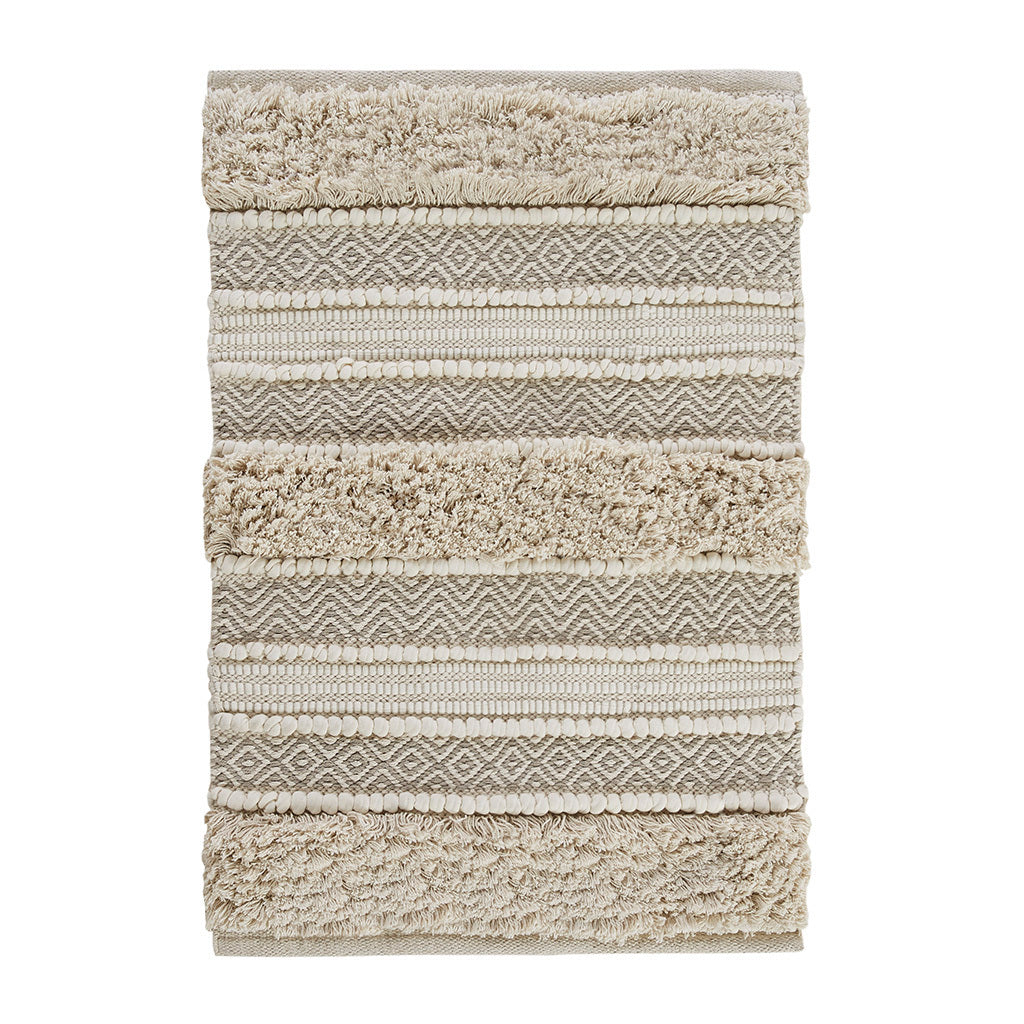 Boho Handwoven Stripe Bath Rug with Textured Natural Design