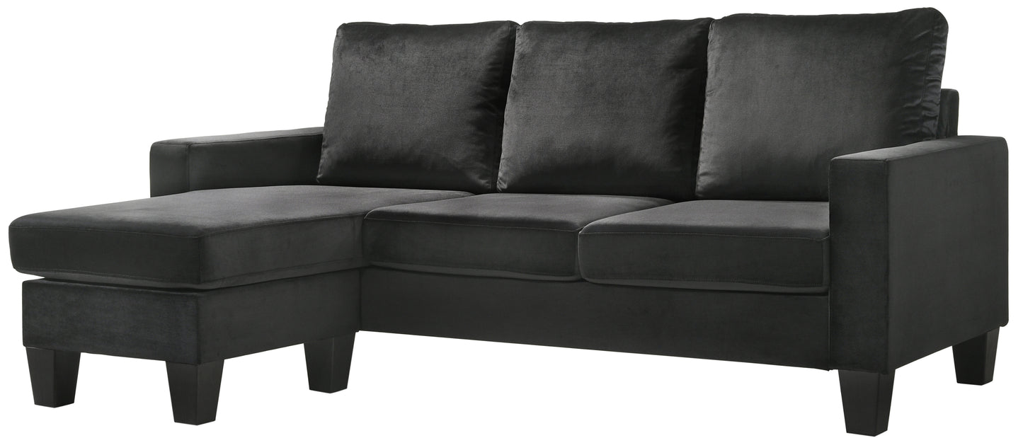 Black Velvet Sofa Chaise with Reversible Sectional