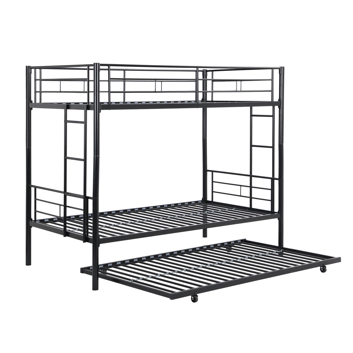 Triple Metal Bunk Bed with Trundle in Elegant Black