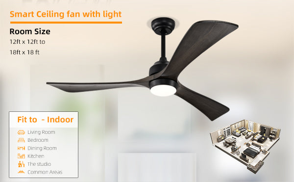 52-Inch Matte Black Ceiling Fan with Black Walnut Blades and Remote Control