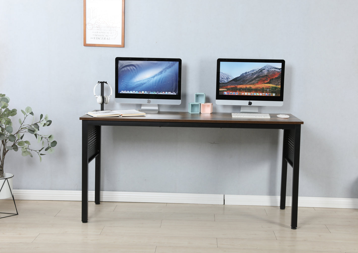 Contemporary Black Metal Panel Desk for Home Office Workstation