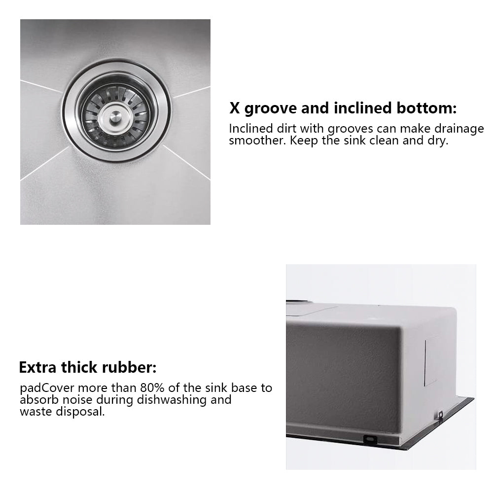 27 Stainless Steel Undermount Kitchen Sink with Sound Dampening Grid