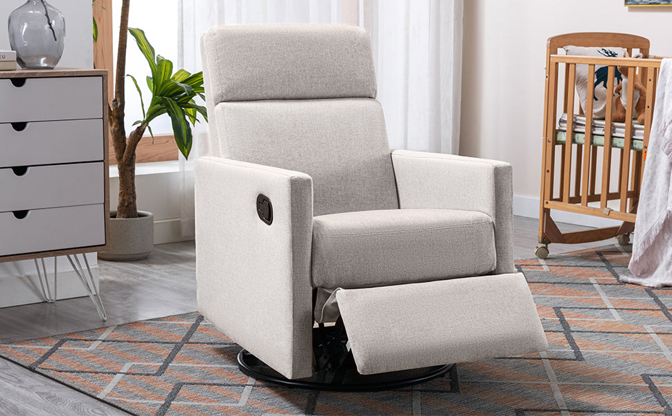 Modern Tan Upholstered Nursery Rocker Chair with Swivel Recliner