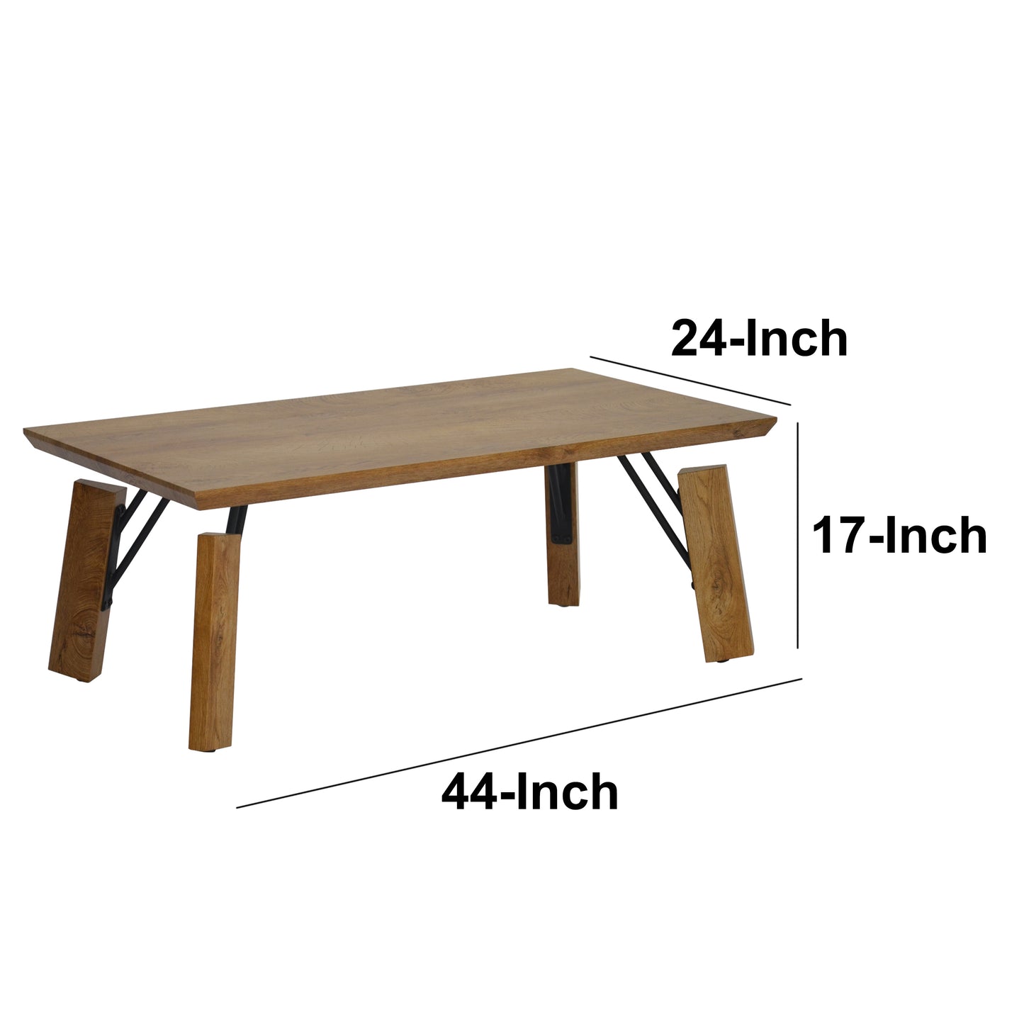 Elegant Rectangular Wooden Coffee Table with Sturdy Block Legs, in Natural Brown