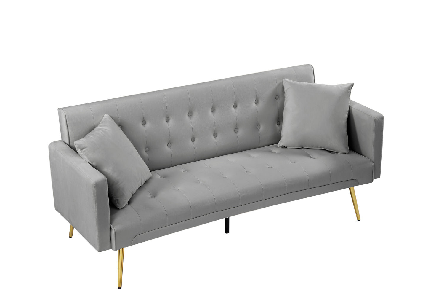 Morden Velvet Futon Sofa Bed for Living Room, Convertible 3 Adjustable Couch Loveseat with Metal Leg