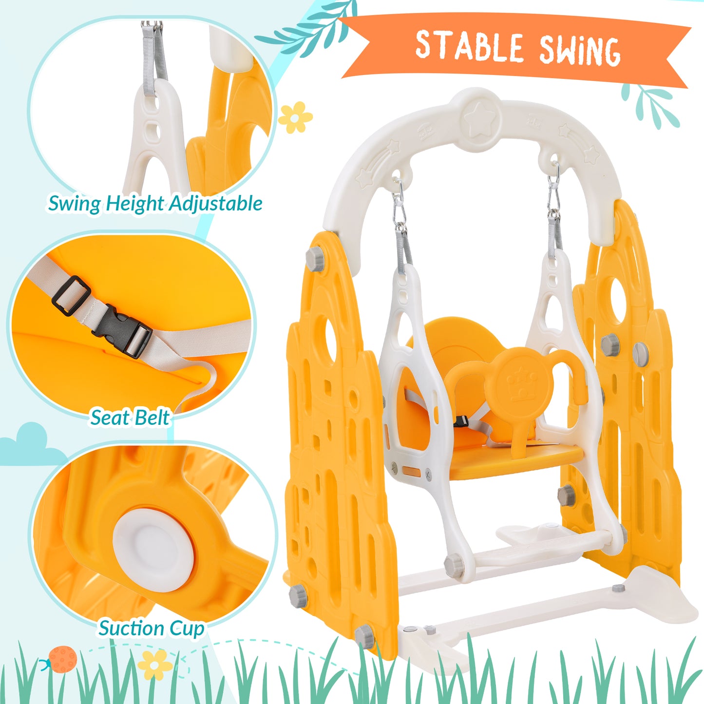 4 in 1 Toddler Playground Climber Slide and Swing Set with Basketball Hoop